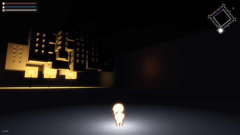 Dome: a lit block town at night