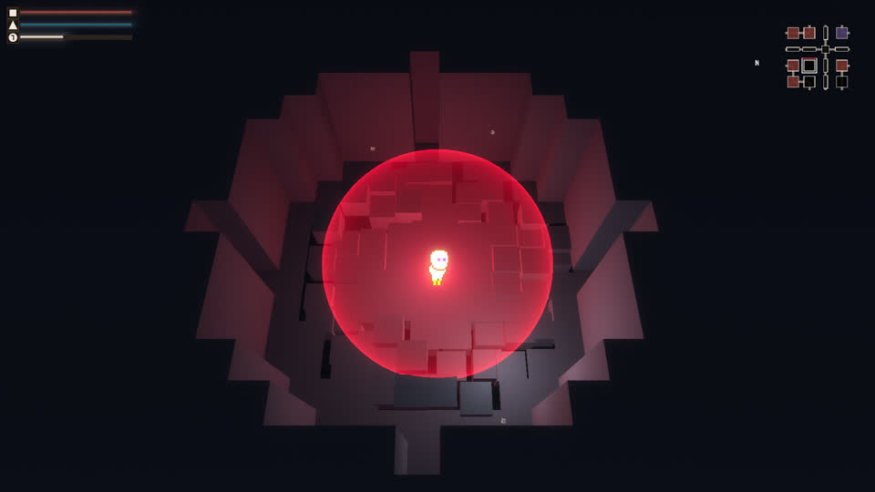 Dome: a red force field inside a stone pit